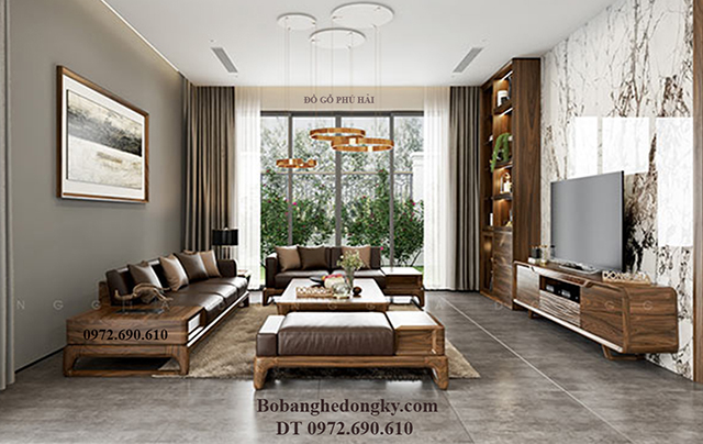 sofa hiện đại gỗ óc chó