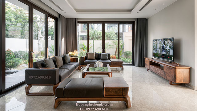 sofa hiện đại gỗ óc chó