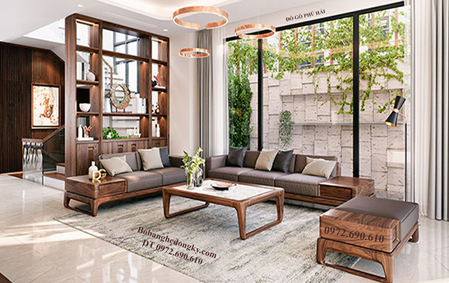 sofa hiện đại gỗ óc chó