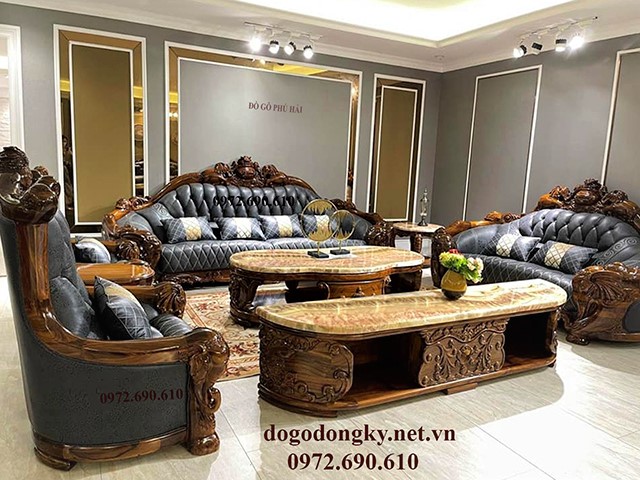 sofa tân cổ điển gỗ mun